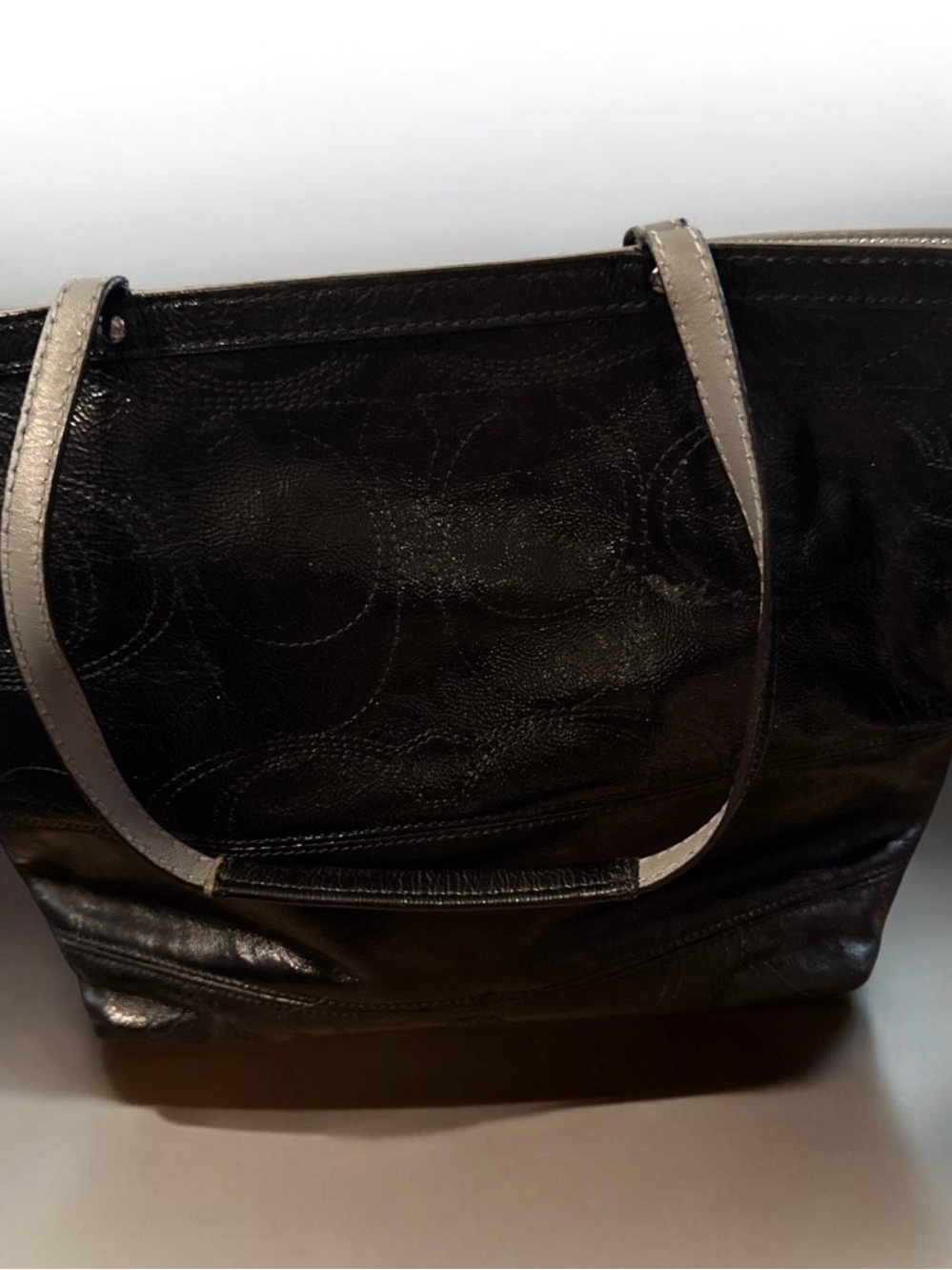 Coach Black Leather Tote with Signature Logo - Picture 5 of 5